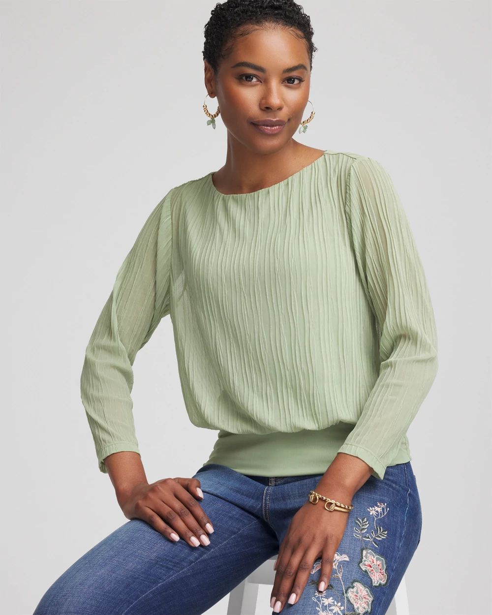 トップス chieko+ plume Layered Top size36 Touch of Cool™ Textured Banded-Hem Top | Chico's